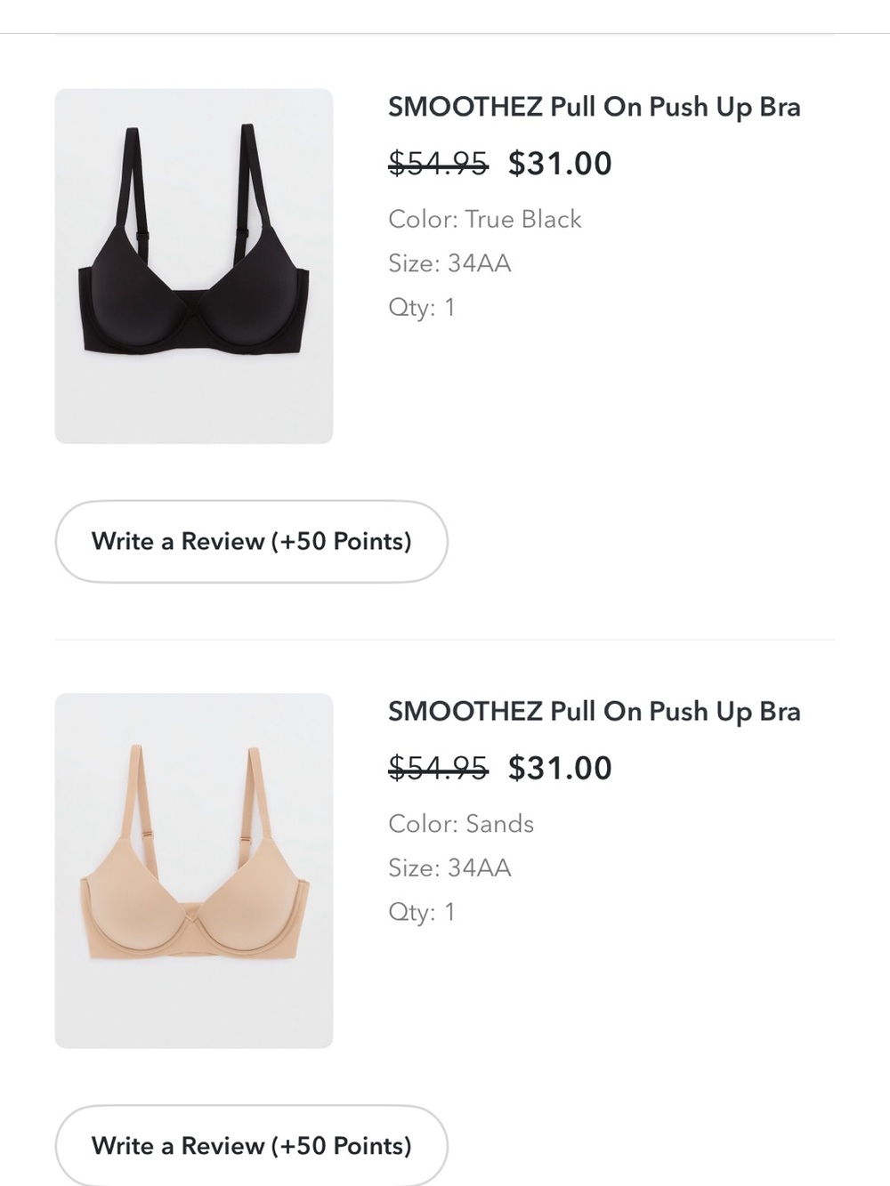 Aerie Smoothies Pull-On Push Up Bra - True Black & Sands (2 bra bundle)